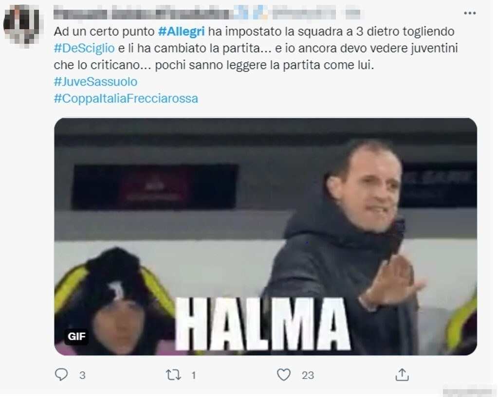 Tweet Allegri coppa Italia