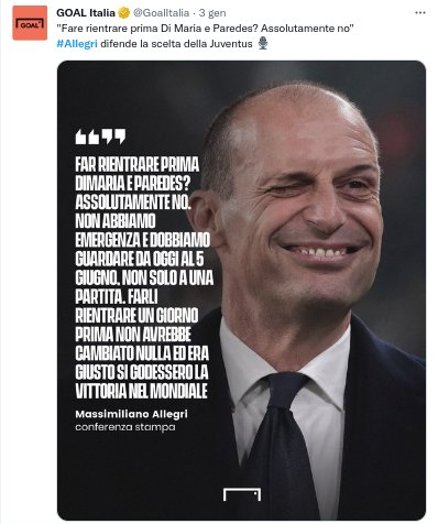 Juventus Allegri tweet