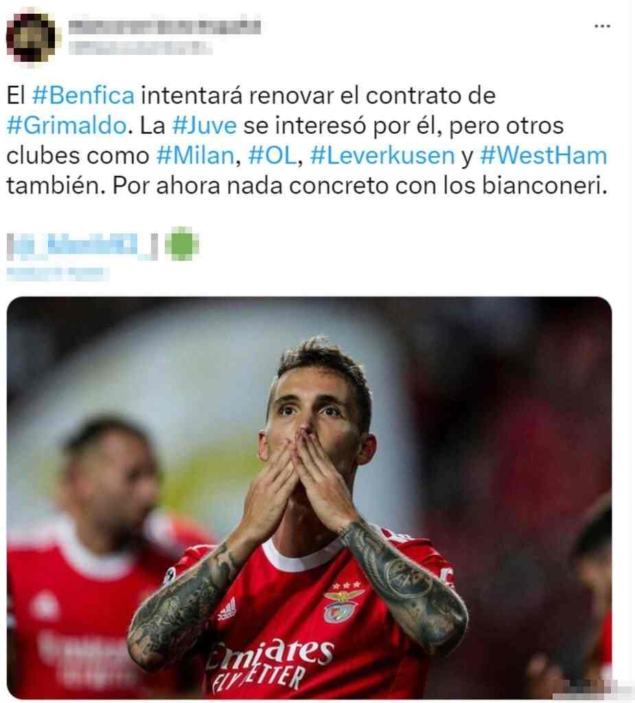 Tweet Grimaldo Juventus