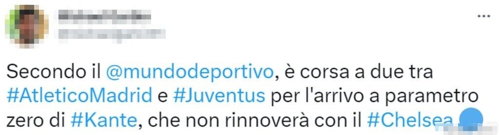 Tweet Kanté-Juventus